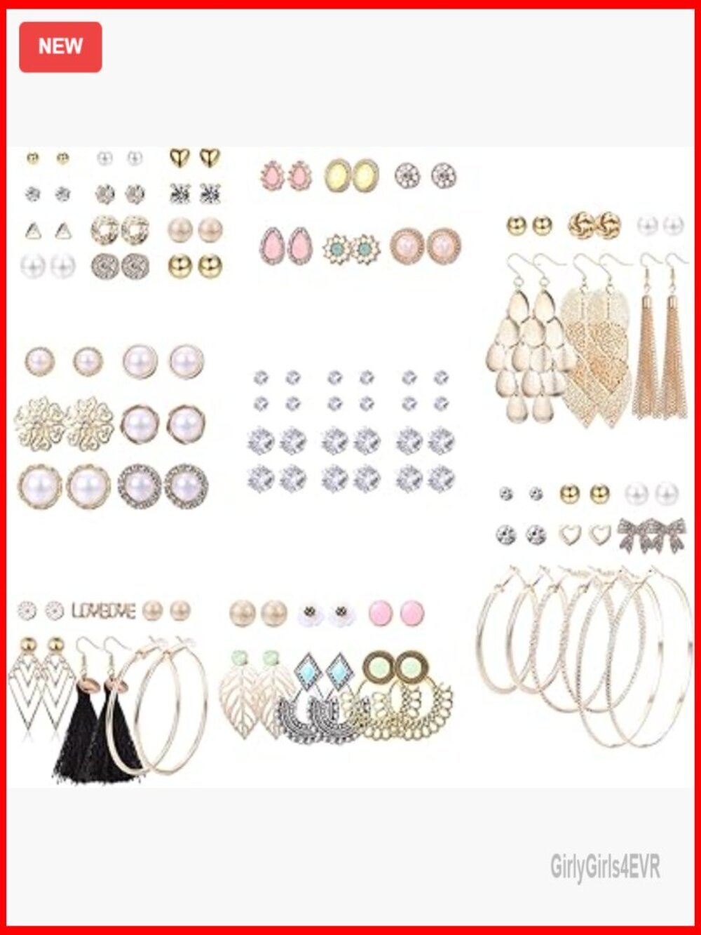 63 Pairs Stud Earrings Set - Hoop, Pearl, CZ, Geometric Styles